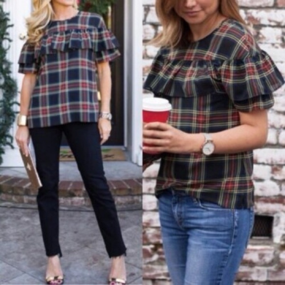 J. Crew‎ Edie Tartan Plaid Ruffle Blouse 00
